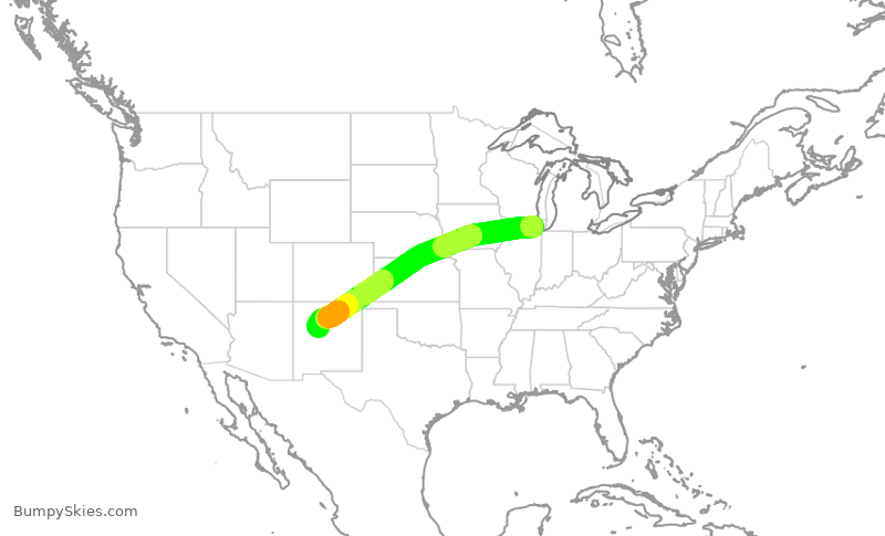 Turbulence forecast map for AAL1781, ORD to ABQ