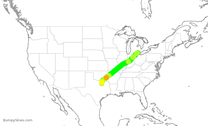 Turbulence forecast map for AAL1786, DFW to DTW
