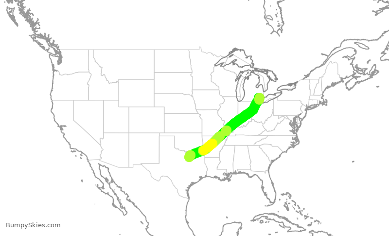 Turbulence forecast map for AAL1786, DTW to DFW