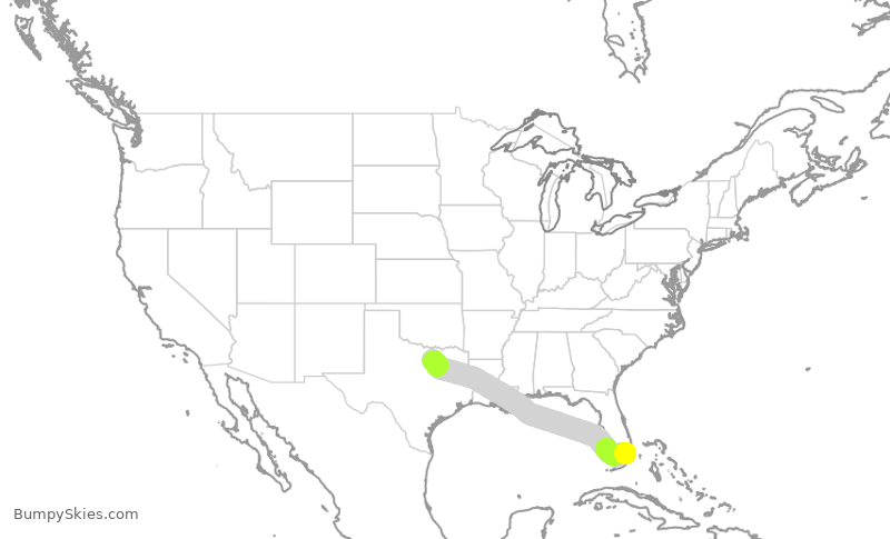 Turbulence forecast map for AAL1788, MIA to DFW