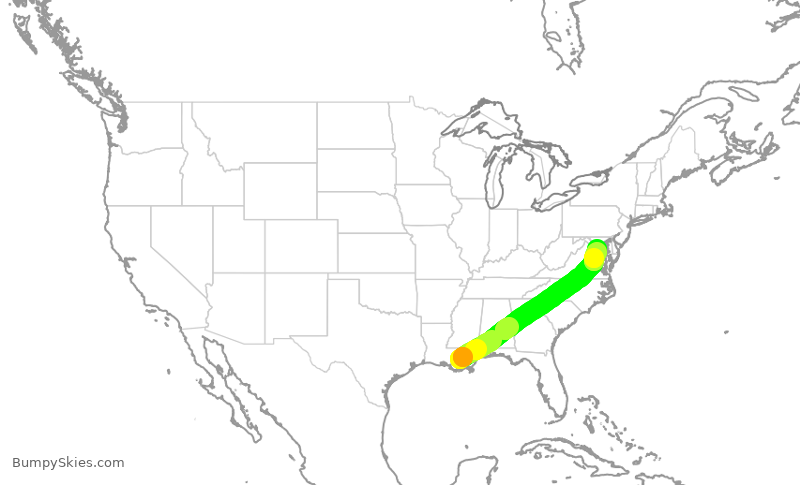Turbulence forecast map for AAL1788, MSY to DCA