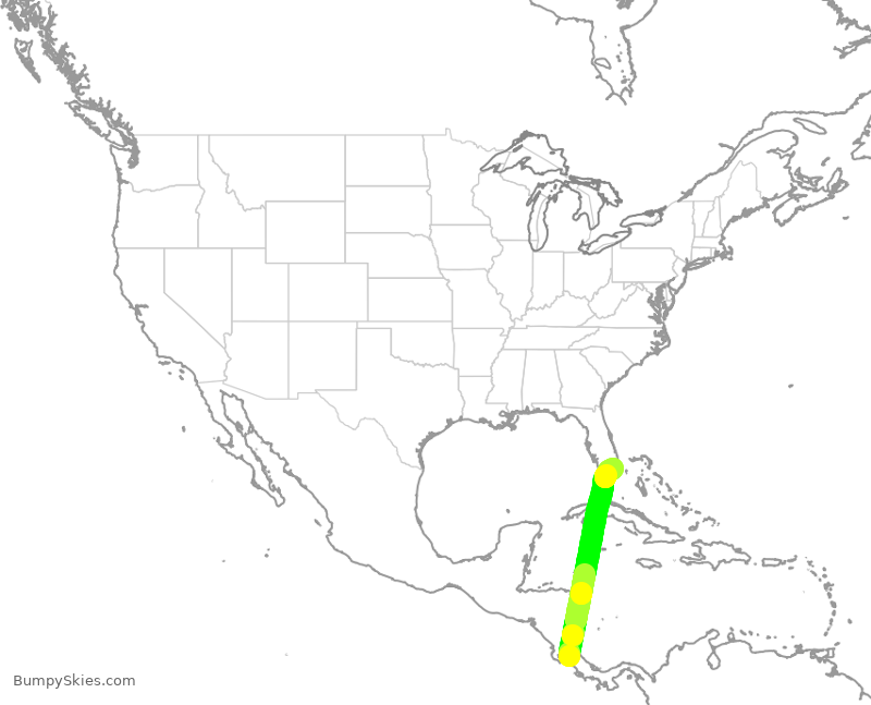 Turbulence forecast map for AAL1788, ROC to MIA