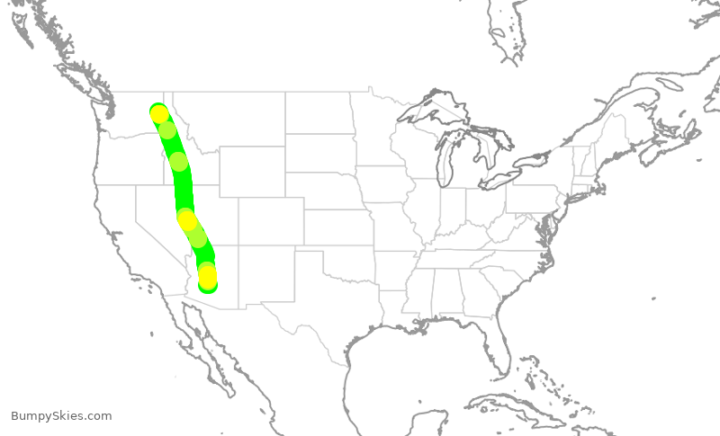 Turbulence forecast map for AAL1789, GEG to PHX