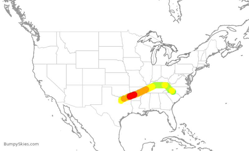 Turbulence forecast map for AAL1790, CLT to DFW