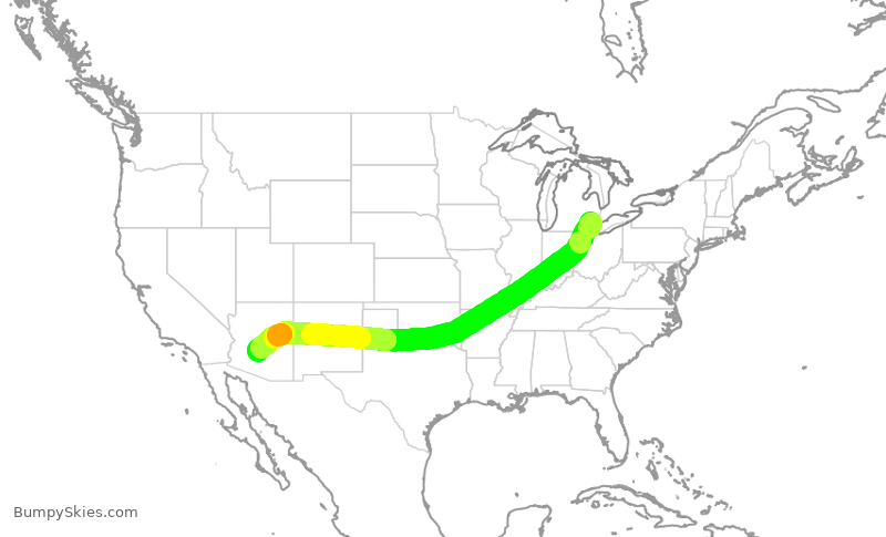 Turbulence forecast map for AAL1790, DTW to PHX