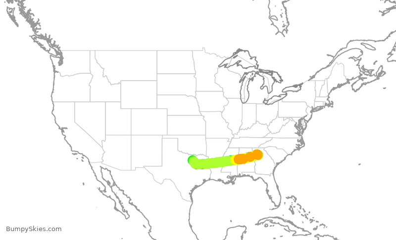 Turbulence forecast map for AAL1791, ATL to DFW