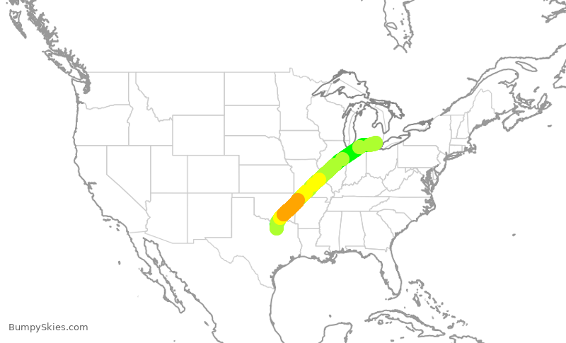 Turbulence forecast map for AAL1792, DFW to DTW