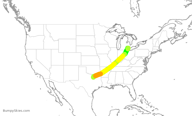 Turbulence forecast map for AAL1792, DTW to DFW