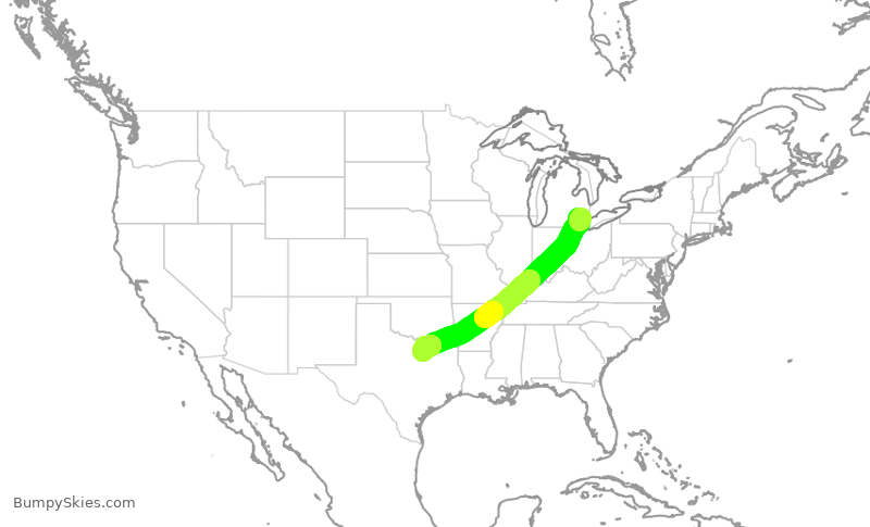 Turbulence forecast map for AAL1793, DTW to DFW