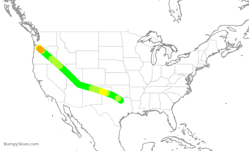Turbulence forecast map for AAL1793, PDX to DFW