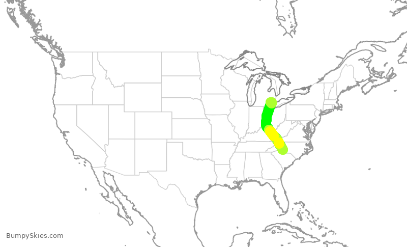 Turbulence forecast map for AAL1794, DTW to CLT