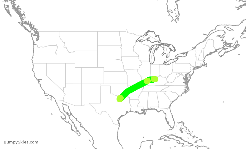 Turbulence forecast map for AAL1796, SDF to DFW