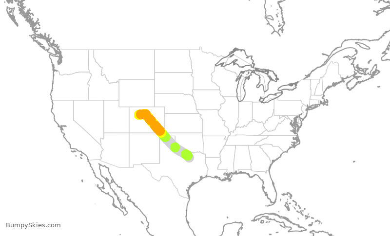 Turbulence forecast map for AAL1799, EGE to DFW