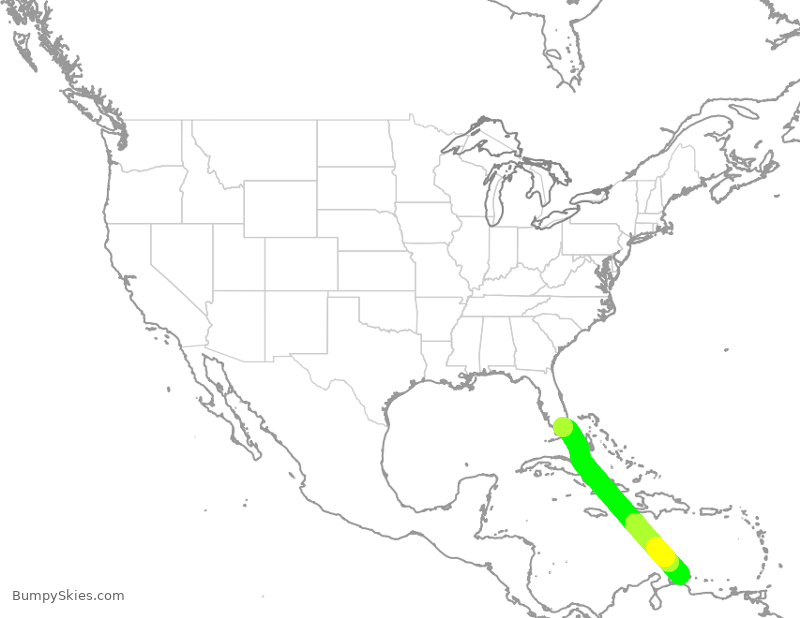Turbulence forecast map for AAL1800, NCC to MIA