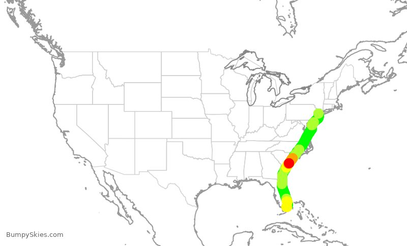 Turbulence forecast map for AAL1801, EWR to MIA