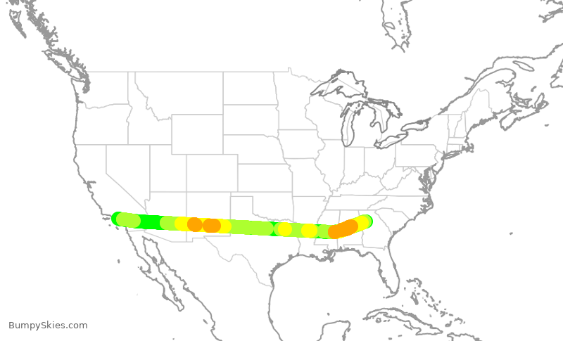 Turbulence forecast map for AAL1802, LAX to ATL