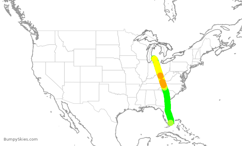 Turbulence forecast map for AAL1803, GRR to MIA