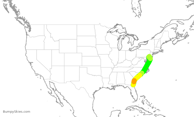 Turbulence forecast map for AAL1803, JAX to PHL