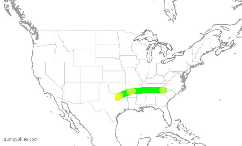 Turbulence forecast map for AAL1805, GSP to DFW