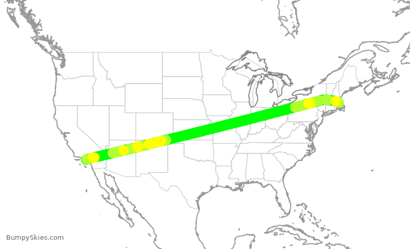 Turbulence forecast map for AAL1805, LAX to BOS