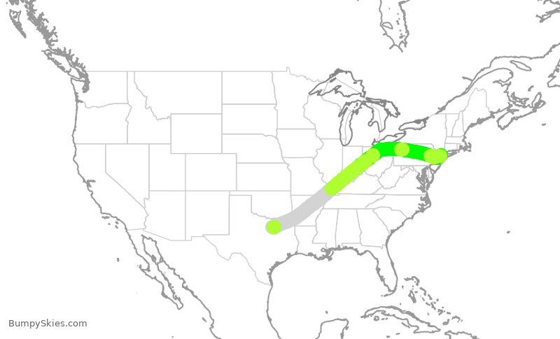 Turbulence forecast map for AAL1806, DFW to LGA