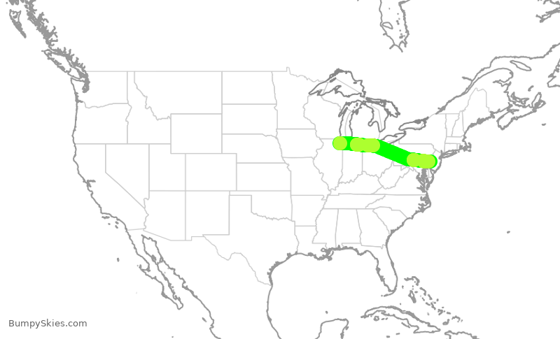 Turbulence forecast map for AAL1809, ORD to PHL