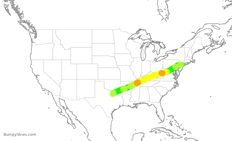 Turbulence forecast map for AAL1810, EWR to DFW