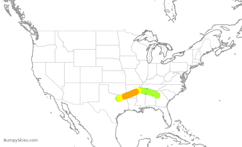 Turbulence forecast map for AAL1811, DFW to ATL