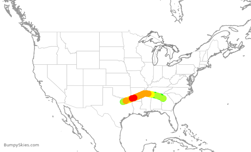 Turbulence forecast map for AAL1812, DFW to ATL