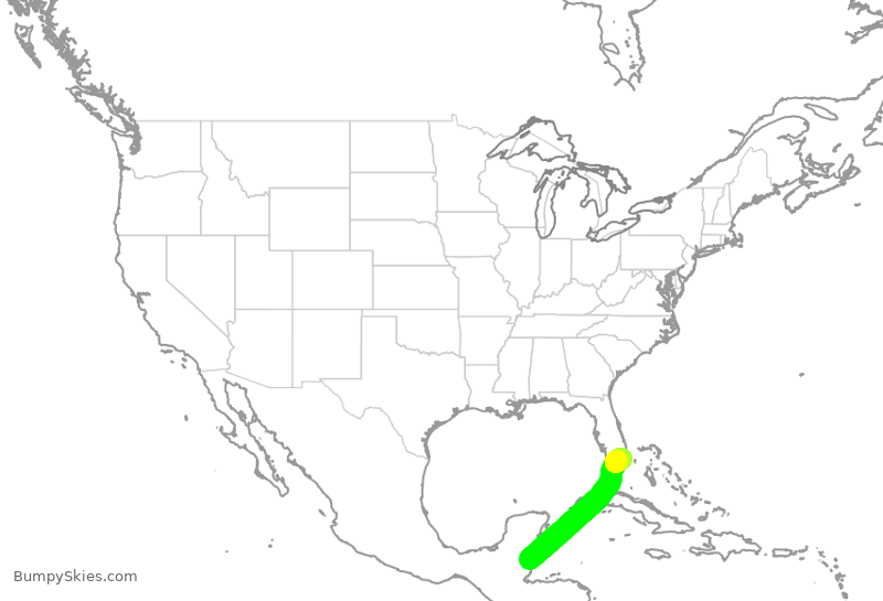 Turbulence forecast map for AAL1812, BZE to MIA
