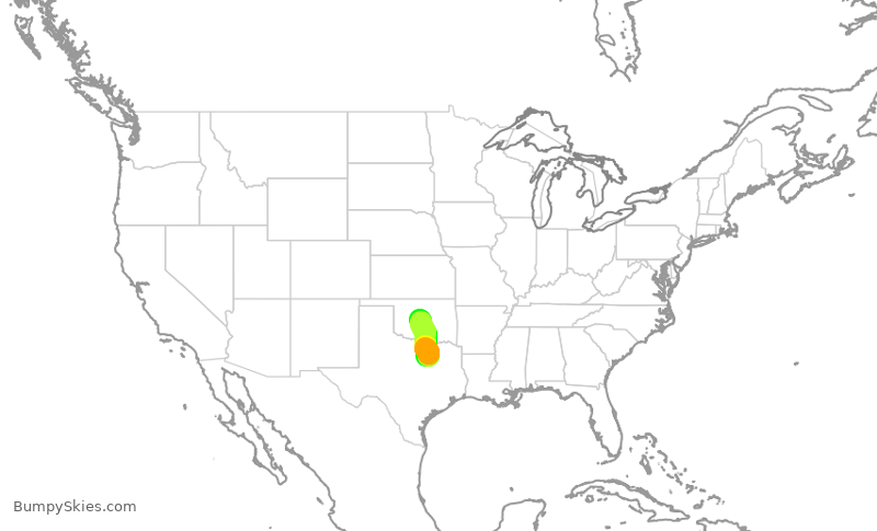 Turbulence forecast map for AAL1813, DFW to OKC