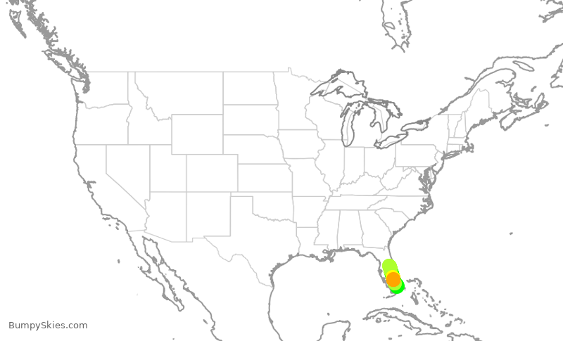Turbulence forecast map for AAL1813, MIA to MCO