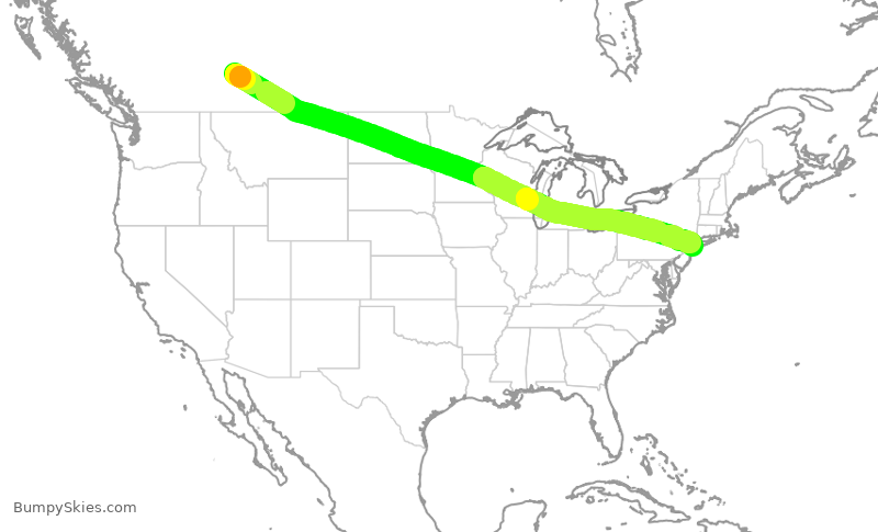 Turbulence forecast map for AAL1814, YYC to JFK