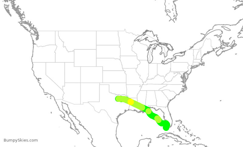 Turbulence forecast map for AAL1814, DFW to EYW