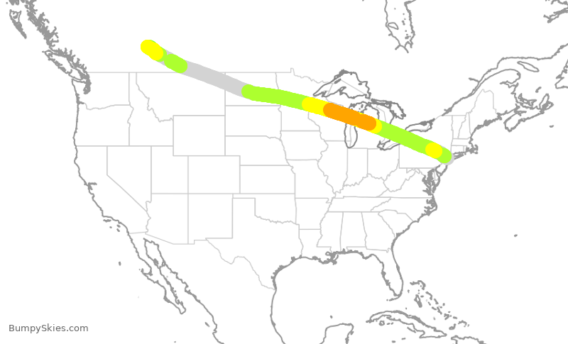 Turbulence forecast map for AAL1814, JFK to YYC