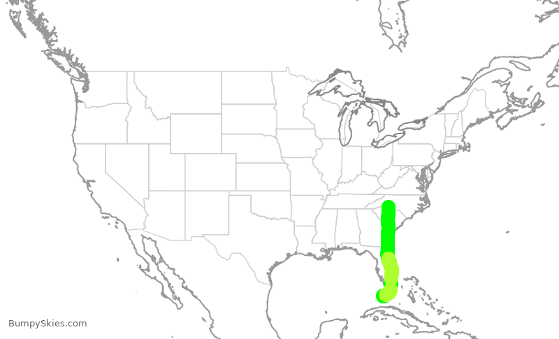 Turbulence forecast map for AAL1816, CLT to EYW