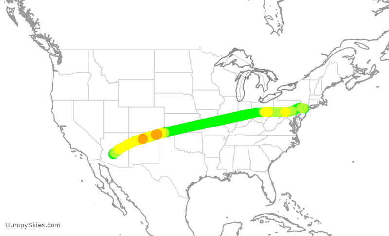 Turbulence forecast map for AAL1816, EWR to PHX
