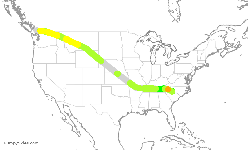 Turbulence forecast map for AAL1817, YVR to CLT