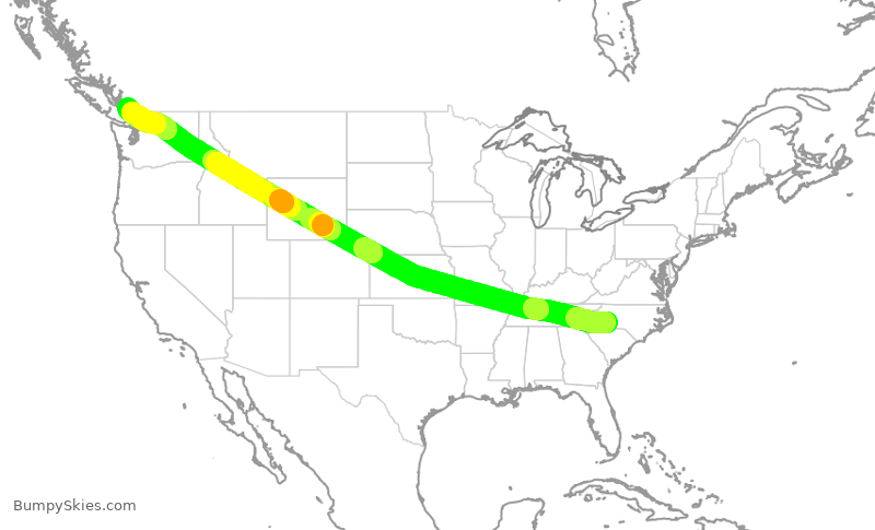 Turbulence forecast map for AAL1817, CLT to YVR