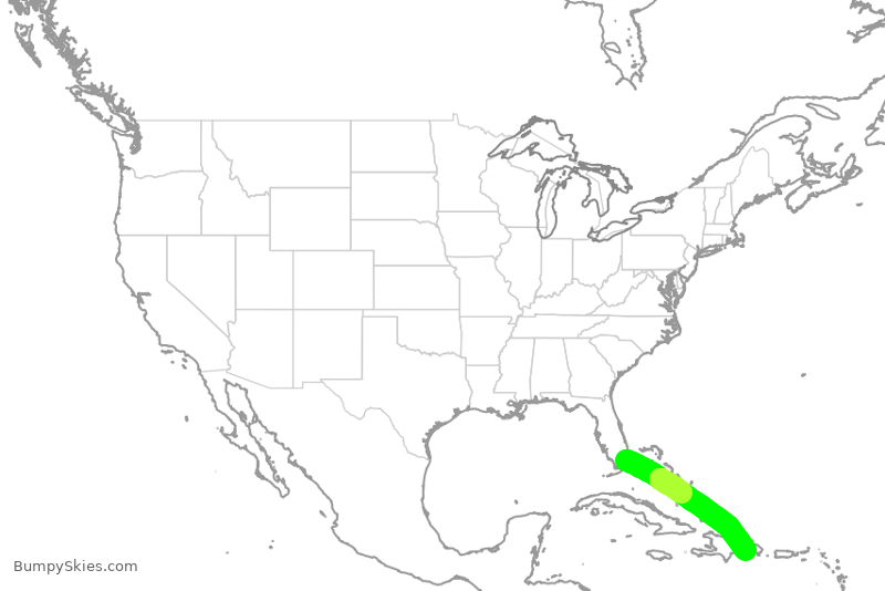 Turbulence forecast map for AAL1821, MIA to DSD