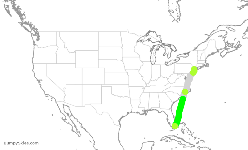 Turbulence forecast map for AAL1822, EWR to MIA