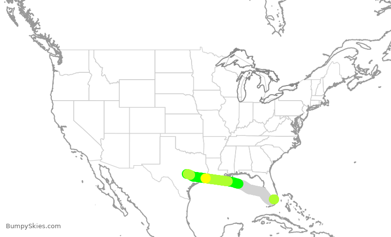 Turbulence forecast map for AAL1823, MIA to AUS