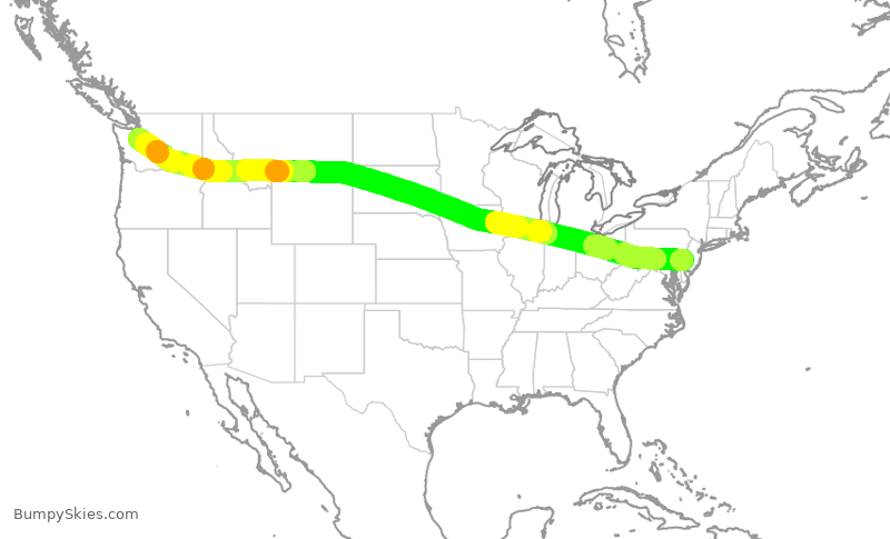 Turbulence forecast map for AAL1823, PHL to SEA