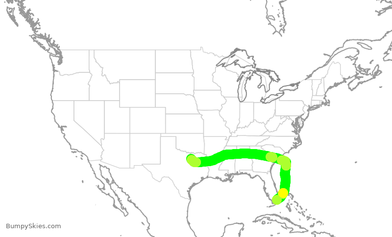 Turbulence forecast map for AAL1824, MIA to DFW