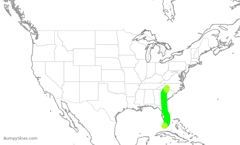Turbulence forecast map for AAL1826, EYW to CLT