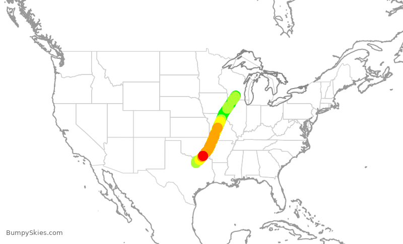 Turbulence forecast map for AAL1826, MSN to DFW