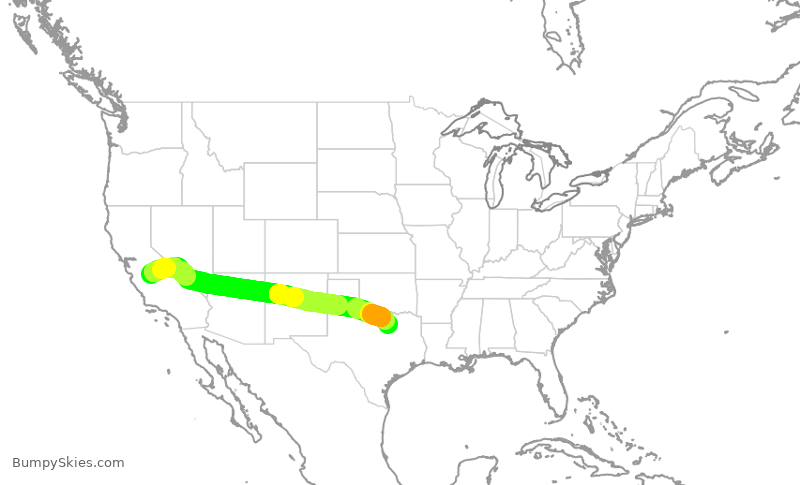 Turbulence forecast map for AAL1828, FAT to DFW