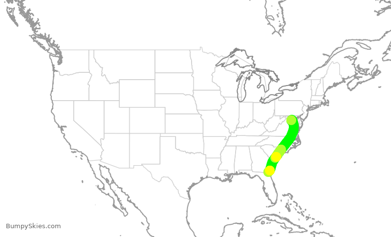 Turbulence forecast map for AAL1829, DCA to JAX