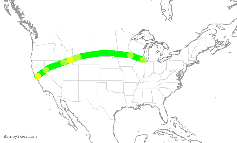 Turbulence forecast map for AAL1829, SFO to ORD