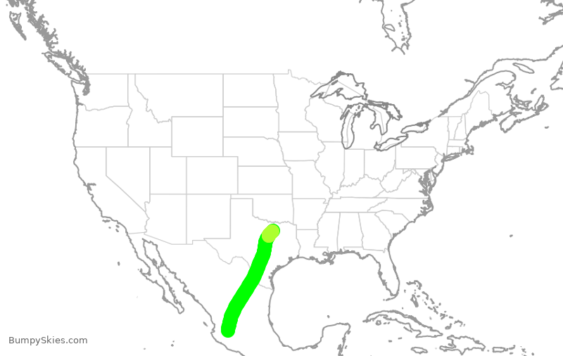 Turbulence forecast map for AAL1830, GDL to DFW